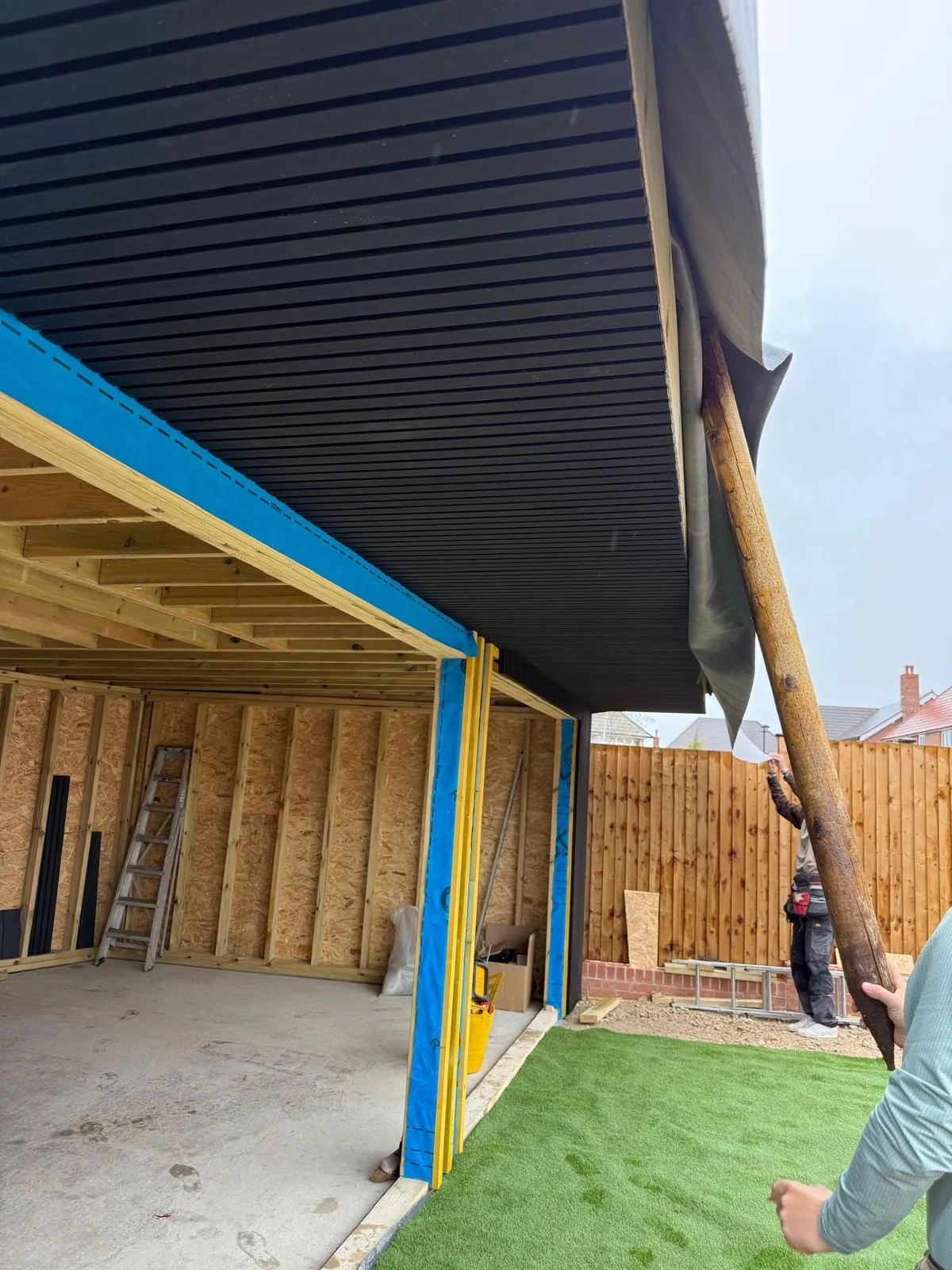 Garden room canopy and overhang being completed